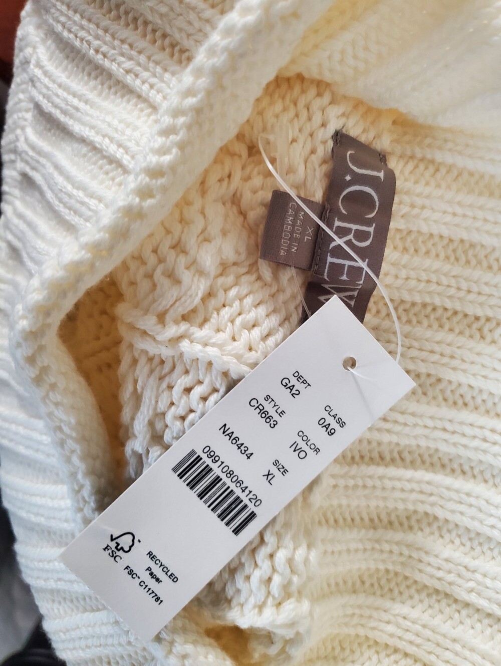 J.Crew 2025 Rollneck Cable Knit Sweater Ivory 100% Cotton - Picture 2 of 14